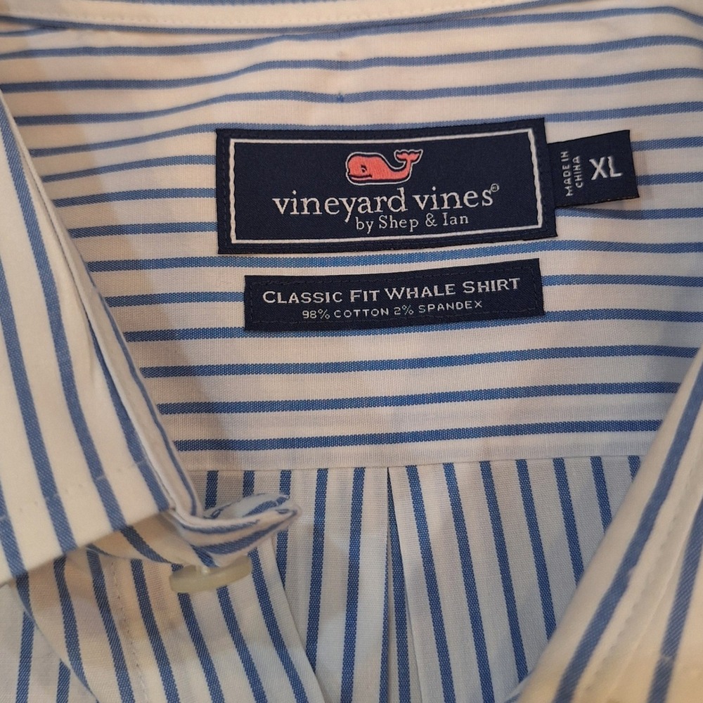 Vineyard Vines Button Down Shirt Mens XL Blue White Striped Classic Whale Preppy - Picture 2 of 6